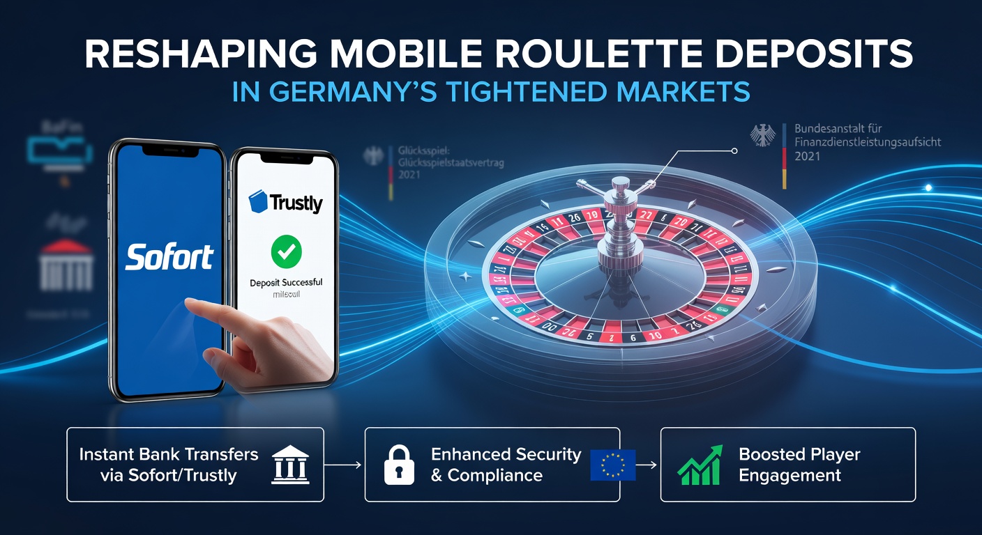 Grafik mit Wachstumskurven von Sofort und Trustly in deutschen Casino-Transaktionen, neben einem Mobile-Roulette-Tisch