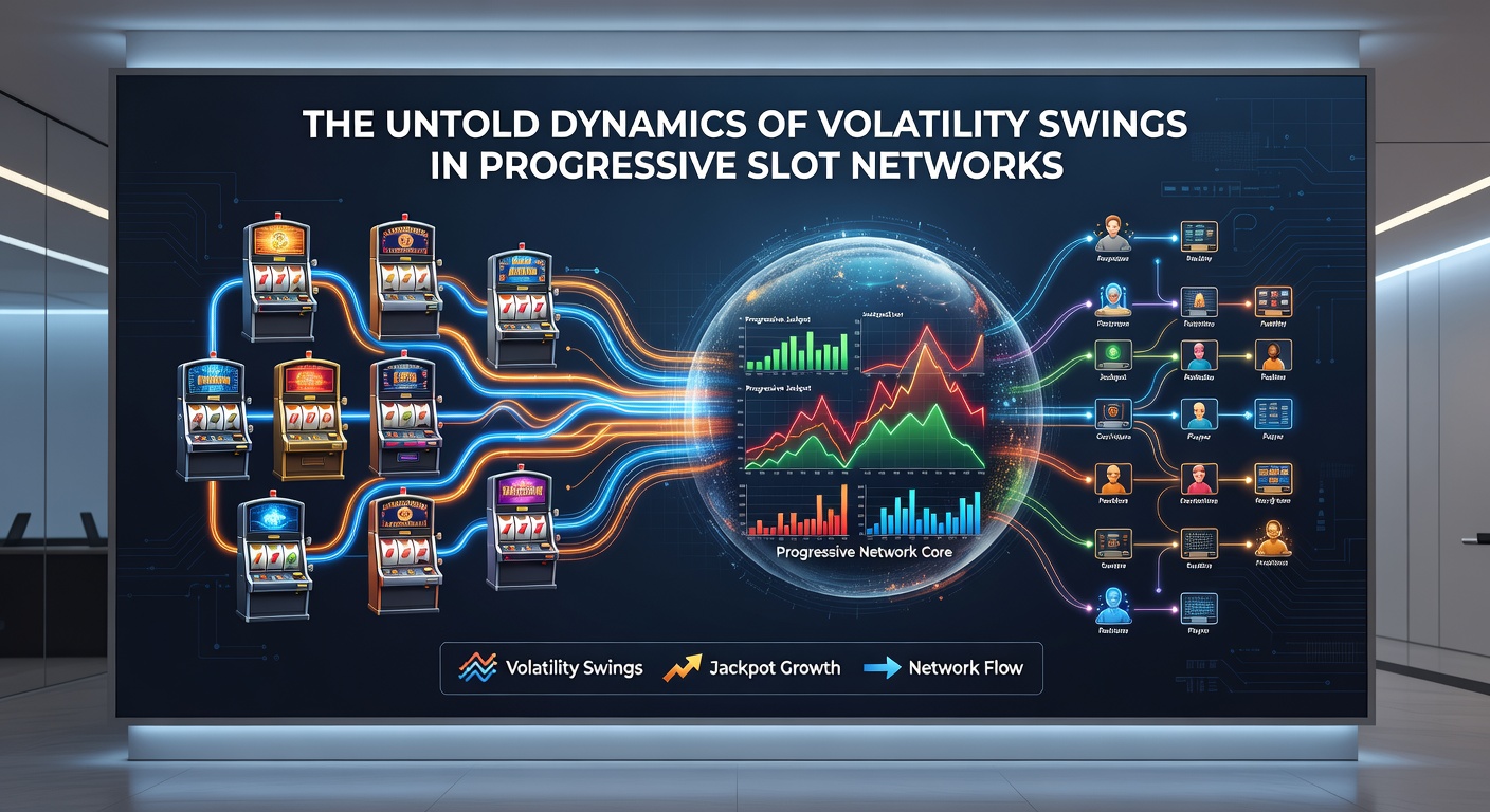 Diagramm mit Volatilitätskurven in einem progressiven Slot-Netzwerk, das Schwankungen über Zeit zeigt, inklusive Jackpot-Drops